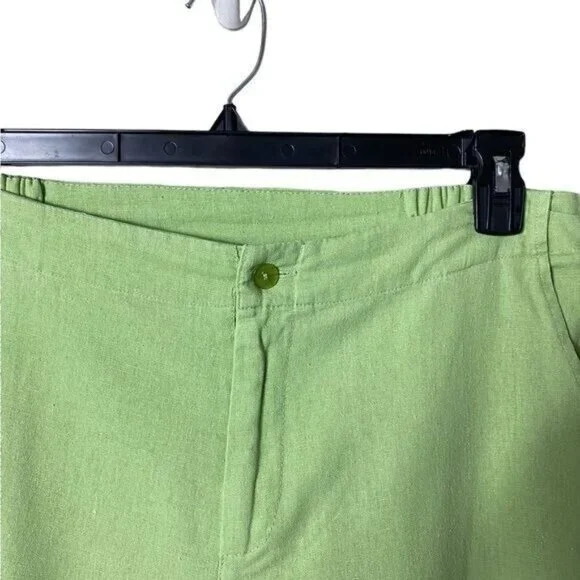 Selene Women Linen Wide Leg Cropped Pants Size Large Beachy Kelly Green Bohemian - Picture 3 of 8